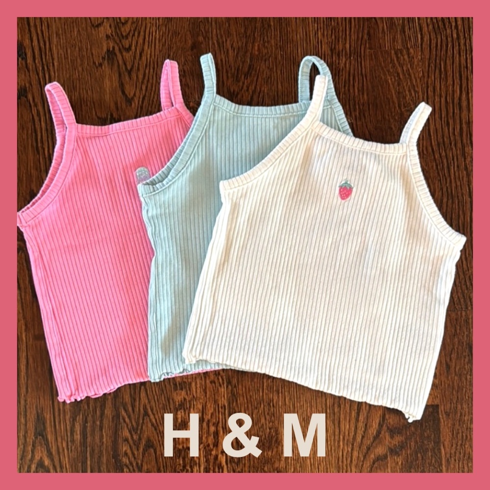 H & M - Kids Ribbed Tank Tops - Pink, Sea-foam Green, and Cream